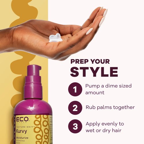 Eco Style, Texture Edit, Kurvy Moisturize Hydrating Foam for Type 2a to 2c wavy hair - Prep your hair for any style with lightweight leave in conditioner for curly hair 8oz