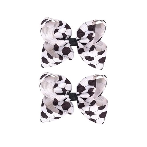 Soccer Ribbon Bow Hair Clips soccer bows Hair Accessories for baby girls.(FJ27-Black-A)