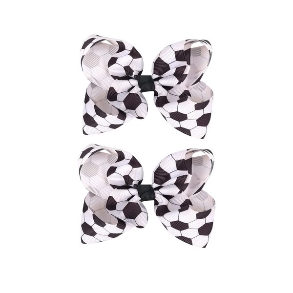 Soccer Ribbon Bow Hair Clips soccer bows Hair Accessories for baby girls.(FJ27-Black-A)