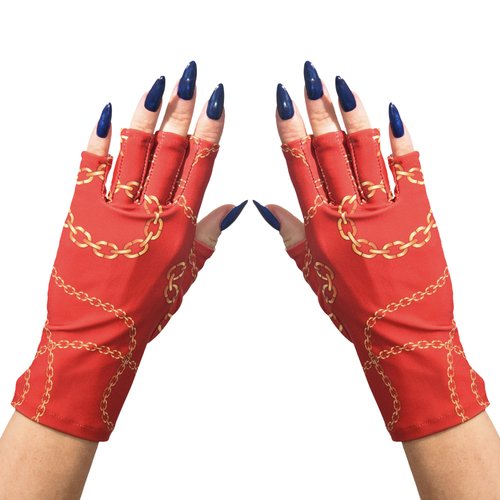 ManiGlovz - The ORIGINAL UPF 50+ UV Light Protective Nail Gloves | Gel Manicure Gloves and Anti UV Fingerless Gloves for Women | Can be Used as Sun Protection Gloves for Driving | Chain of Love Print