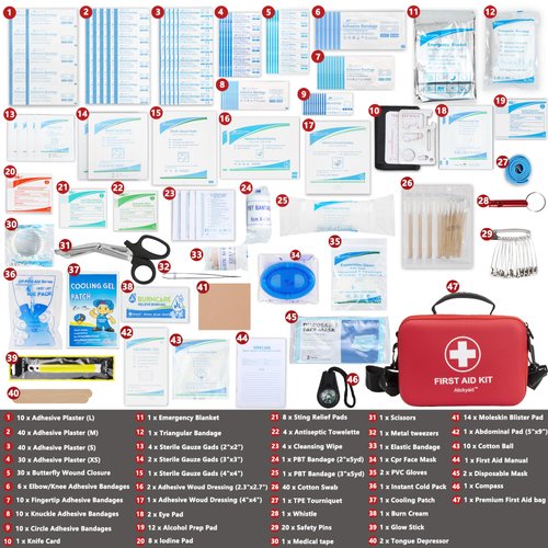 First Aid Kit 340 Piece, Premium Waterproof Hard Shell Medical Kit for Car, Home, Office, Travel, Camping, Sports, Outdoor, School - Emergency First Aid Supplies and Survival Kit