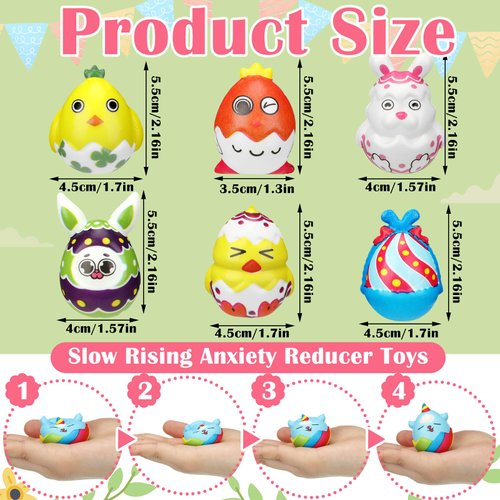 Gemscream 36 Pcs Easter Stress Relief Squeeze Eggs Slow Rising Sensory Play Easter Toys Easter Egg Fillers Easter Basket Stuffers for Kids Boys Girls Toddler Adults Party Favors