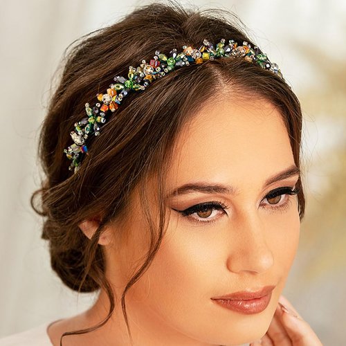 Formery Sparkle Flower Crystal Headband Black Colorful Crystal Beads Hairband Party Prom Wedding Handmade Beaded Floral Hair accessories for Women and Girls