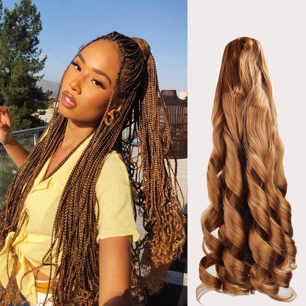 TRESKIIO 9 Packs 24 inch French Curl Braiding Hair Pre Stretched Wavy Synthetic Hair Extensions Premium french curly braiding hair expression pre stretched braids french curls crochet hair,30