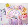 Avezano Unicorn Birthday Backdrop Rainbow Unicorn Birthday Party Decorations Banner Pastel Castle Unicorn Fairy Tale Style Cake Table Banner Supplies Studio Props (7x5ft, 83x59inch)