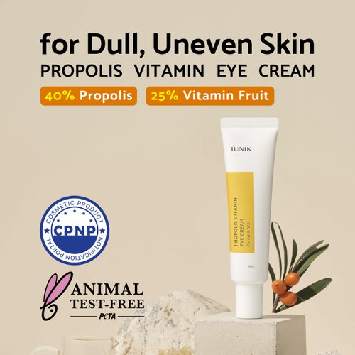 IUNIK Propolis Vitamin C Face & Eye Cream with Vegetable Oil, Idebenone 1.01 Fl Oz Dullness Dark Circles Puffiness Smooths Under Eyes 24 Hour Hydration For Sensitive Oily Acne-prone skin VEGAN