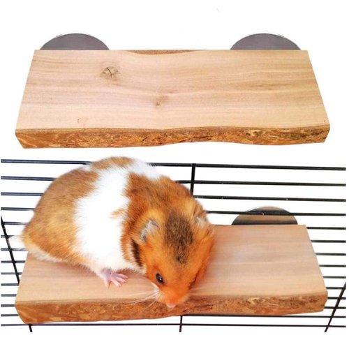 2Pcs Chinchilla Ledges Wooden Hamster Cage Platform Shelf Bird Perch Stand Platform Toys Cage Accessories for Rat Squirrel Gerbil Suger Glider 2.6" X 5.9"