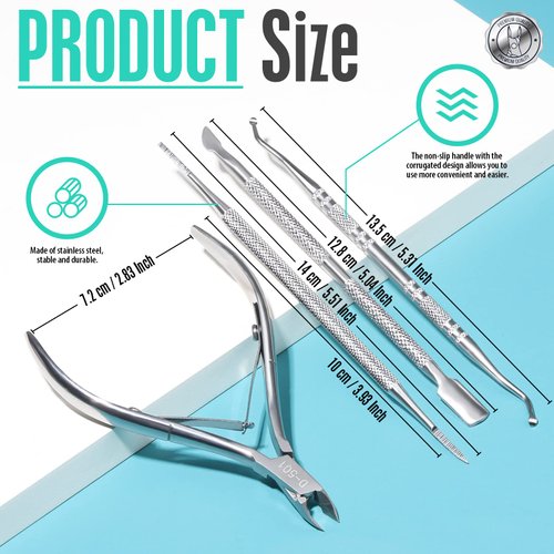 FANDAMEI 4 PCS Nail Care Kit, Cuticle Trimmer, Nail Cuticle Nippers, Ingrown Toenail Removal Kit, Cuticle Kit Stainless Steel, Cuticle Clippers, Cuticle Pushers, Manicure Kit, Pedicure Kit