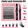 DIY Lash Extension Kit 120pcs, Flu-ffy 8-16mm D Curl Individual Lashes Clusters, Eyelash Extension Kit with Lash Bond and Seal and Lash Tweezers for DIY Eyelash Extensions at Home(120P-Clu-012Kit)