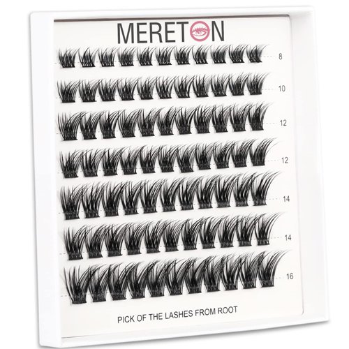 Cluster Lashes Stable D Curl DIY Lash Extensions Thin Band Eyelash Clusters 71pcs Individual Lashes Natural & Light Lash Clusters 10 12 14 16mm Clusters Lashes Mereton