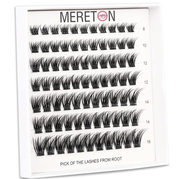 Cluster Lashes Stable D Curl DIY Lash Extensions Thin Band Eyelash Clusters 71pcs Individual Lashes Natural & Light Lash Clusters 10 12 14 16mm Clusters Lashes Mereton