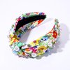 CEALXHENY Pearl Knotted Headbands for Women, Printed Flower Headbands Rhinestone Crystal Knotted Headbands Sparkly Jeweled Beads Embellished Top Knot Headband Summer Hair Accessories (Multicolor A)