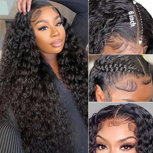 180% Density 13x6 Water Wave Lace Front Wigs Human Hair HD Lace Front Wigs Virgin Human Hair Pre Plucked Wigs For Black Women Curly Wig Human Hair Human Hair Lace Front Wigs with Baby Hair (28 Inch)