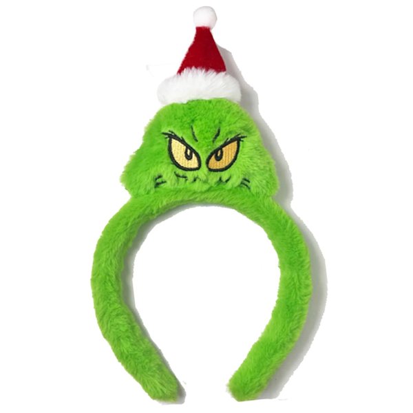 Atvscay Christmas Green Santa Headband,Furry Santa Hat headband,Green Monster Costume Accessories,Xmas Headband,Stole Christmas Holiday Welcome To Whoville Party Hair band. (Green)