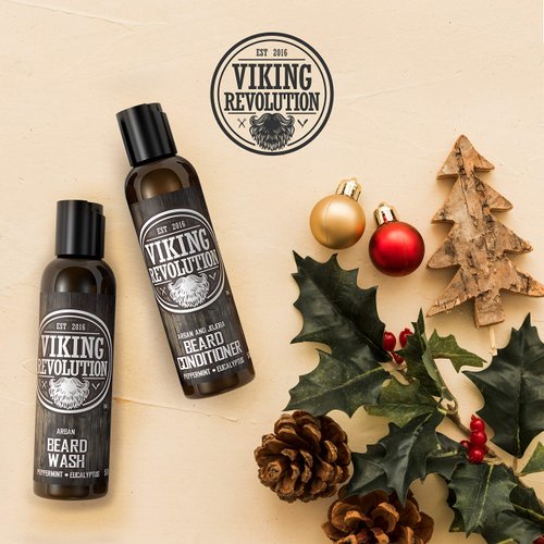Viking Revolution Beard Wash & Beard Conditioner Set w/Argan & Jojoba Oils – Softens, Smooths & Strengthens Beard Growth - Natural Peppermint and Eucalyptus Scent - Beard Shampoo w/Beard Oil (5 oz)
