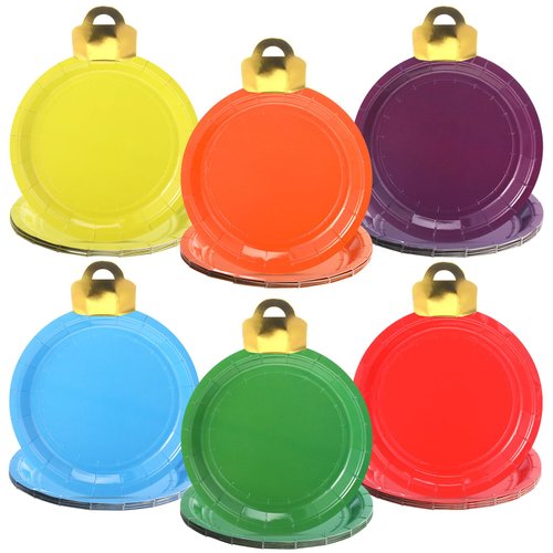 Zhehao 30 Pcs Christmas Paper Plates 7 Inches Christmas Disposable Plates Gold Foil Christmas light shape Plate Holiday Dinnerware Christmas Party Supplies for Dessert Salad Appetizer(Classic Style)