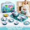 JOYIN Mermaid Tea Set for Toddlers Tea Party Set for Children Kids Pretend Role Play Tin Teapot Set with Cups, Plates and Carrying Case Kitchen Toy for Little Girls Birthday Gifts Age 3 4 5 6