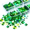 6 Grids St. Patrick's Day Nail Art Sequins 3D Shamrock Nail Decals Mixed Stars Heart Leaves Clover Nail Designs Holographic Nail Glitter Flakes for Women DIY St Patricks Day Nail Decorations