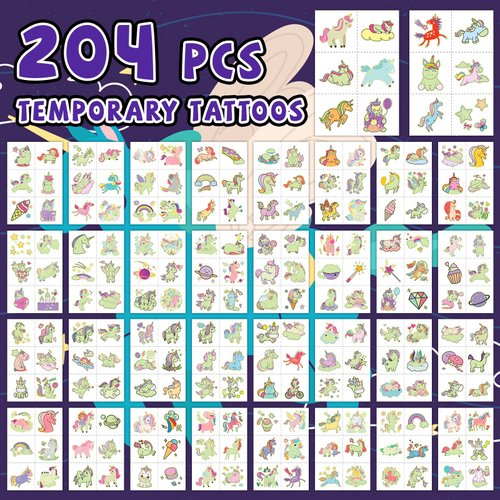 EMOME 204 Styles Luminous Temporary Tattoos for Girls, Kids Tattoo Stickers Pre-cut and Waterproof, Glows Party Favors Accessories Bulk Special for Girls Birthday Party Decorations