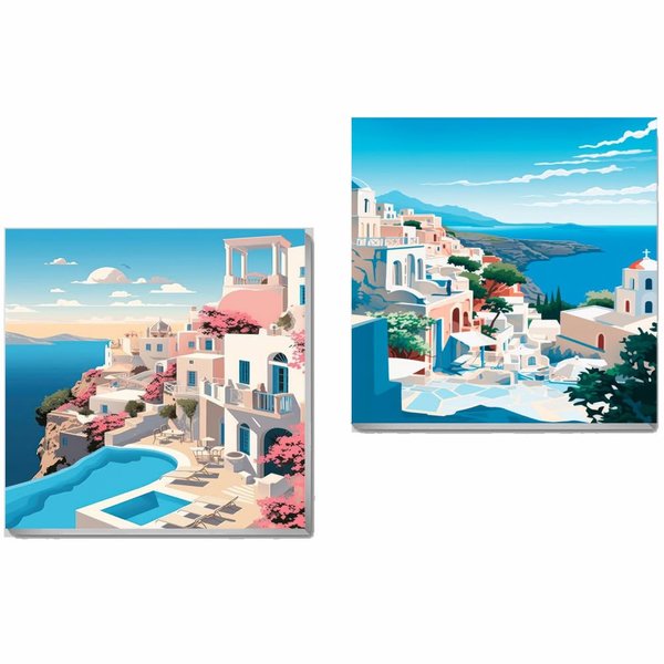 bleihum 2 Pack Landscape Paint by Number for Kids with Wooden Frame-Scenery Paint by Numbers for Kids Ages 4-8-12,Sea View Kids Paint by Numbers for Home Wall Decor(8X8inch)