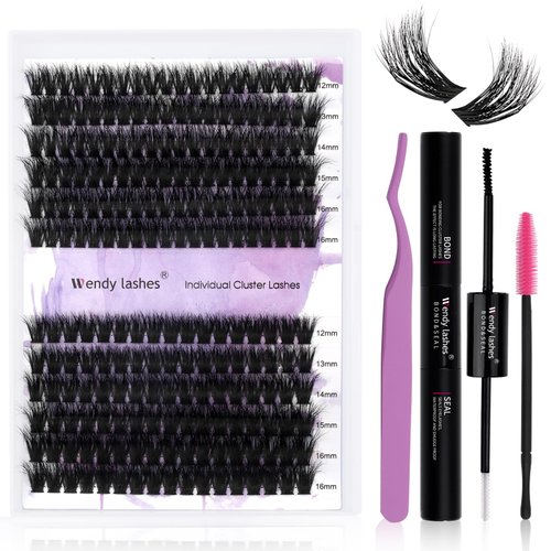 DIY lash Extension Kit 60D/80D Lash Cluster Kit 3D Effect 240 PCS D Curl 12-16mm Mixed,Individual Lashes Clusters Lash Band and Seal Cluster Lash Applicator Individual Lashes Kit
