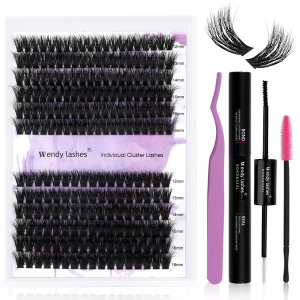 DIY lash Extension Kit 60D/80D Lash Cluster Kit 3D Effect 240 PCS D Curl 12-16mm Mixed,Individual Lashes Clusters Lash Band and Seal Cluster Lash Applicator Individual Lashes Kit