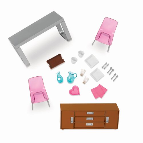 Lori – Dining Room Set for Mini Dolls – Dollhouse Furniture for 6-inch Dolls – Table, Chairs, Accessories – Toys for Kids – 3 Years + – Moderna Dining Set