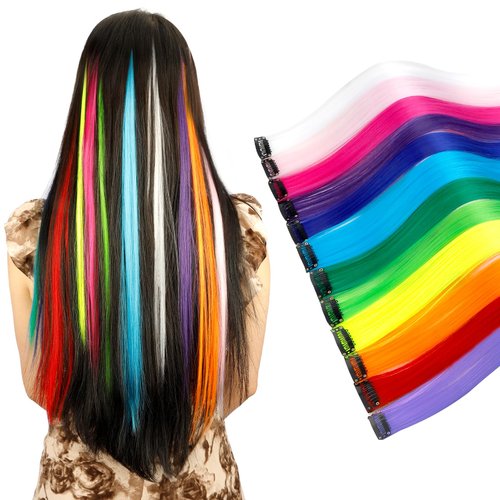 Rainbow Hair Extensions,Colored Hair Extensions 12pcs,Hair Extensions Clip Ins,Colorful Hair Extensions For Braiding,Color Hair Extensions For Girls,Neon Hair Accessories,Birthday Gifts For Girls