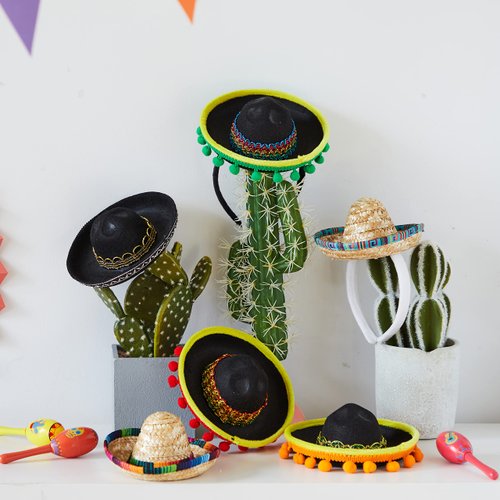 JOYIN 6 PCS Cinco De Mayo Fiesta Fabric and Straw Sombrero Headbands Party Costume for Fun Fiesta Hat Party Supplies, Luau Event Photo Props, Mexican Theme Decorations and Party Favors