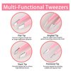 Tirdkid Tweezers Set 4-piece, Professional Stainless Steel Tweezers, Precision Tweezers for Eyebrows, Facial Hair, Ingrown Hair, Splinter, Blackhead and Tick Remover (PINK)