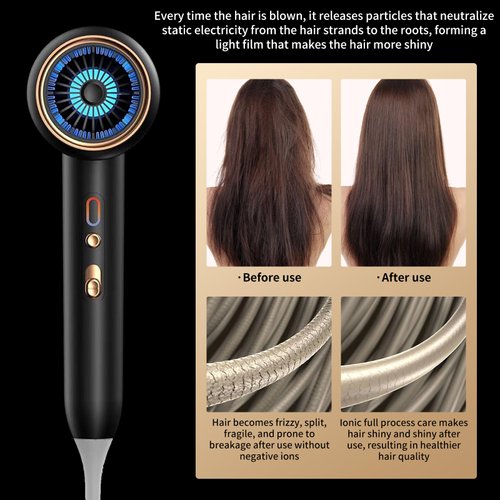 Preshwous Ionic Blow Dryer, Blow Dryer with Diffuser & Concentrator & Comb Nozzle, 1875W Turbo Ultra-Quiet Hair Dryer with 2 Heat & 3 Speed, Fast Heat-UP Compact Hair Dryer for Home Travel