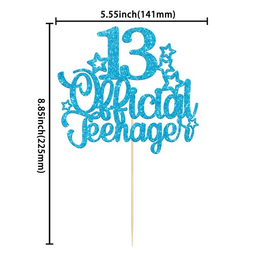 Ephlyn 1 Pack 13 Official Teenager Cake Topper Glitter Number 13 13th Birthday Cake Pick Decorations for Teen 13th Birthday Party Supplies Blue
