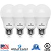 Great Eagle A19 LED Light Bulb, 9W (60W Equivalent), UL Listed, 2700K Warm White, dimmable, Standard Replacement (4 Pack)