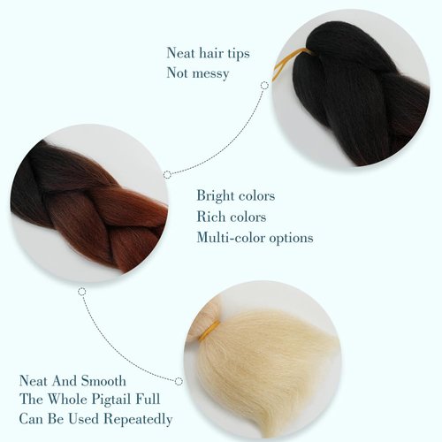 HMIEPRS 6 Pack Braiding Hair Extensions 24 Inch, Colored Pre Stretched High Temperature Synthetic Ombre Braids Hair Yaki Texture for Women Girls (Black-Brown-Beige)