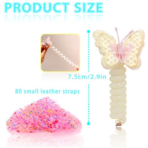 Butterfly Telephone Wire Hair Bands Colorful Telephone Wire Hair Bands Spiral Hair Ties Phone Cord Kids Hair Accessories For Girls, Perfect For Various Outfits (2pcs-Purple)