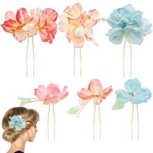 6 PACK Flower Hair Pins, U-Shaped Rhinestone Floral Hair, Embellished With Pearls Beautiful Hair Pin Floral Hairpieces, Beautiful Accessories for Prom and Wedding