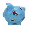 Child to Cherish Ceramic Piggy Bank for Boys, Construction Trucks, Blue
