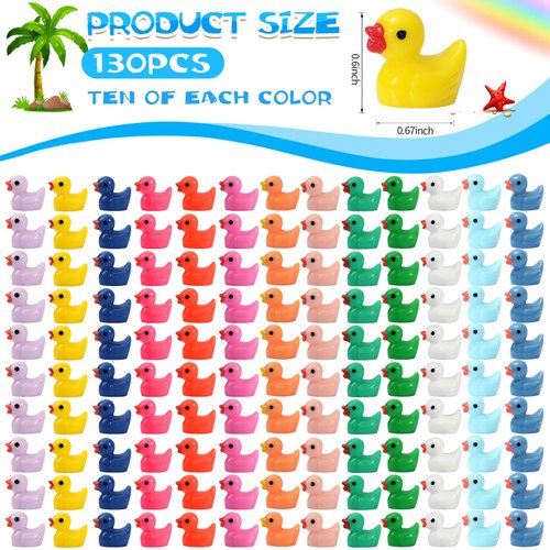 GADIEDIE130Pcs Multicolor Mini Resin Ducks,Miniature Duck Figures Landscape Decorations for Home Hide Prank Game Dollhouse Decor,Garden Aquarium Potted Ornament,School Handmade