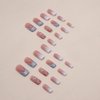 Square Press on Nails Medium Length - French Tip Press on Nails Heart Deign, Glossy Pink Fake Nails with Adhesive Glue Stickers, Reusable Stick on Nails in 12 Sizes, 24Pcs Valentine’s Day French Nails