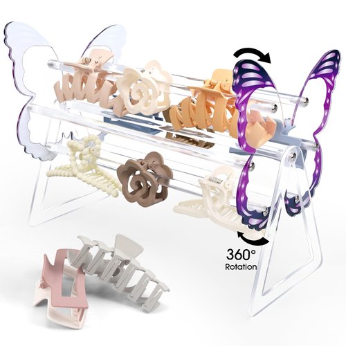 SNOWSTAR Claw Clip Organizer Holder,Colorful butterfly 360-Degree Rotating Claw Clip Holder and Storage,Acrylic Hair Clip Organizer Display Clear Stand for Women and Girls