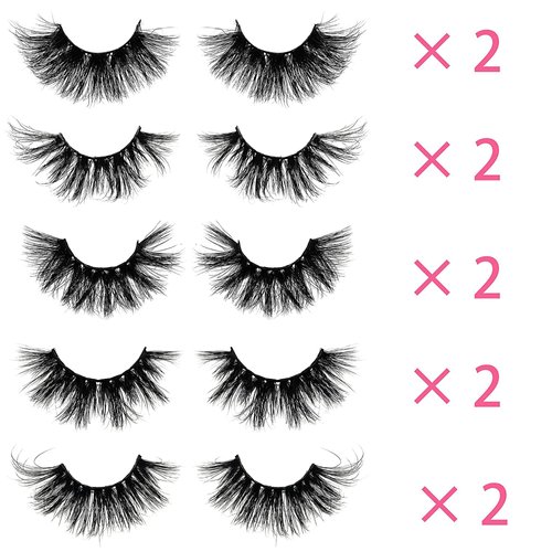 Mink Lashes Bulk Ninglash 10 Pack False Eyelashes, 18-22MM Real Mink EyeLashes, Thick HandMade Full Strip Lashes, Crueltyl Free Fluffy Lash, 5D Mink Lashes Wholesale