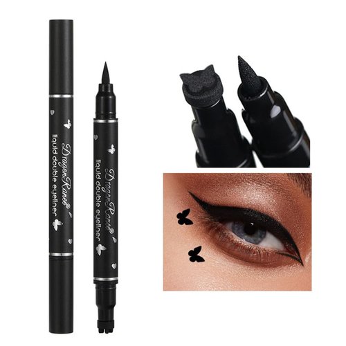 GHFCZOO Double-Headed Winged Eyeliner Stamp Pen, Black Liquid Eyeliner Stamp Pencil for Women, Long-Lasting Eyeliner with Butterfly Shape Stamps (05#Butterfly)
