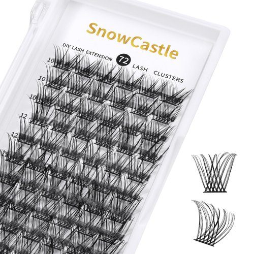 snowcastle 72 pcs Individual Lash 9-16 mm DIY Lashes Extension D C Curl 0.10 0.70 0.50 Wispy Lashes Clusters Extensions Cat Lash (SN02)