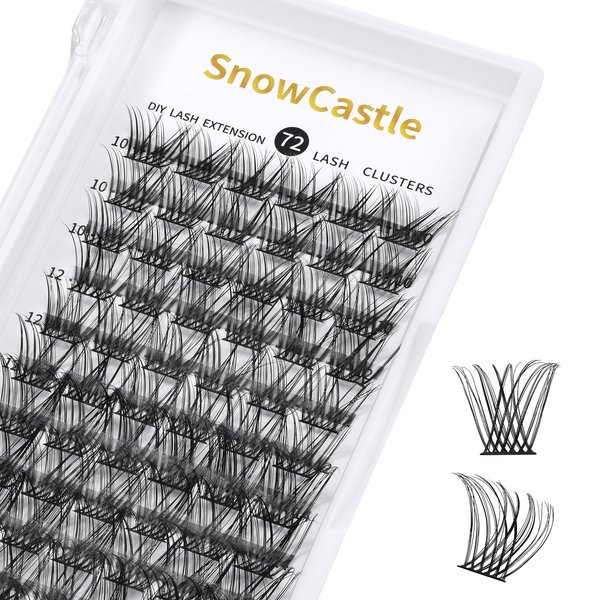 snowcastle 72 pcs Individual Lash 9-16 mm DIY Lashes Extension D C Curl 0.10 0.70 0.50 Wispy Lashes Clusters Extensions Cat Lash (SN02)