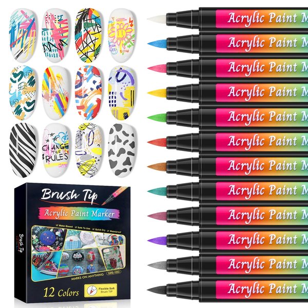 SAVILAND Nail Art Pens Set: 12 Colors Quick Drying 3D Nail Polish Pens Acrylic Paint Nail Art Markers Color-fast Nail Point Graffiti Dotting Tools Drawing Painting Liner Nail Art Design Pens Home DIY