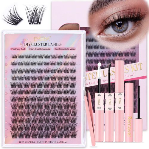 EMEDA Natural Lash Clusters Kit with Waterproof Bond Seal Remover, Wispy Lash Clusters DIY Lash Extension Kit D Curl Individual Lashes 120pcs Eyelashes Clusters(SNR28-D-Mix 8-16mm)