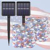 Memorial Day 4th of July Patriotic Decorations Solar String Lights Outdoor Waterproof-Red White and Blue Lights,2Pack Each 100LED 33ft,IP67 Waterproof 8 Modes Fairy Lights for Garden,Patio Yard