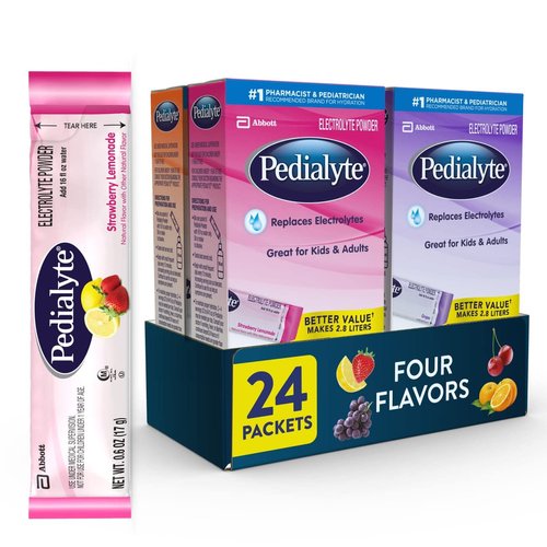Pedialyte Electrolyte Powder Packets, Variety Pack, Hydration Drink, 24 Single-Serving Powder Pac...