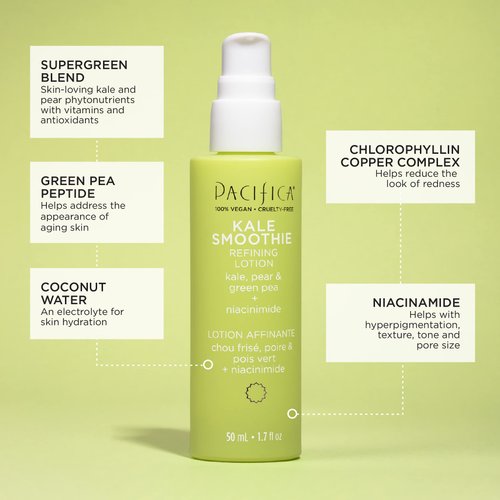 Pacifica Face Moisturizer - Kale Smoothie Face Lotion w/Niacinamide, Copper, Super Foods & Plant Extract - Reduces Pore Size & Redness, Improves Skin Texture Vegan & Cruelty-Free Dermatologist Tested