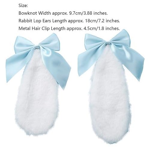 1 Pair Blue Girls Bunny Plush Lop Ears Hair Clip Rabbit Furry Ears Ribbon Bow-knot Hair Clamp Hairpin Cosplay Headwear Easy to Wear Ornaments, Hair Accessories